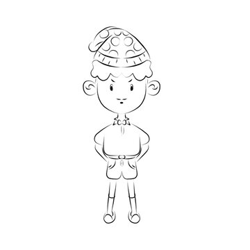 Kid Wear Bobble Hat Cartoon Sketch Illustration Vector