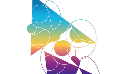 Vibrant geometric shapes in rainbow colors on white background