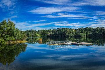Tranquil Landscape with reflective waters of the Zêzere River in Central Portugal in the river beach of Alqueidao - Tomar