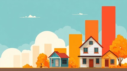 Obraz premium Real estate investment infographic flat design side view property market theme animation colored pastel.