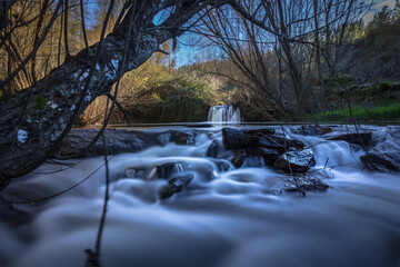 Forest waterfalls in the central region of Portugal, part of the water trails of the village of Olalhas - Tomar - Portugal