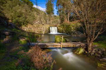 Forest waterfalls in the central region of Portugal, part of the water trails of the village of Olalhas - Tomar - Portugal