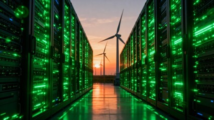 Data center server racks with wind turbines