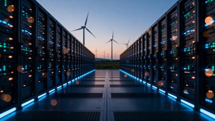 Server room with wind turbines