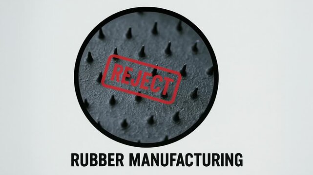 Rubber manufacturing quality control rejects defective textured rubber material with spikes ensuring high standard products pass inspection process