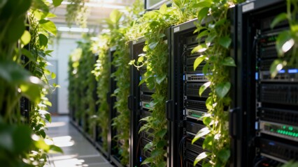 server racks with green plants