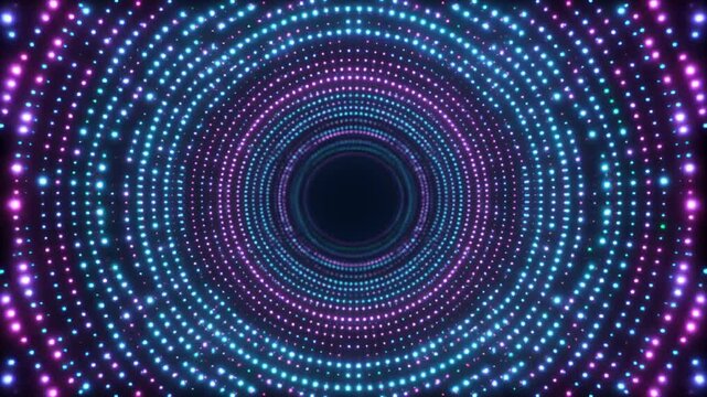 Glowing circular neon tunnel. Digital vortex motion and futuristic cyber space.