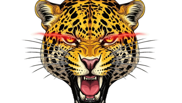 Aggressive leopard head with glowing eyes.