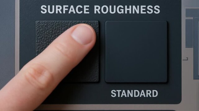 Surface roughness control rubber manufacturing with finger pressing textured button for quality adjustment and tactile feedback industrial processes