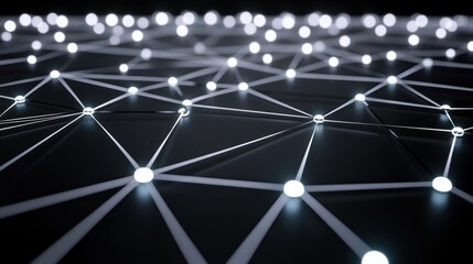 Abstract network of glowing points connected by lines on a dark surface