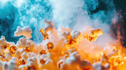 Popcorn bursts in vibrant smoke