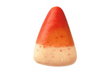 Halloween candy corn sugar treat with distinct orange, yellow, and white layers, representing holiday traditions on transparent background