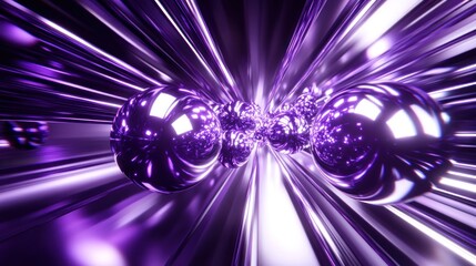 Purple, metallic spheres and streaks, create a dynamic tunnel effect