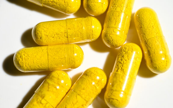 Close up of Berberine Supplement Capsule on White Background