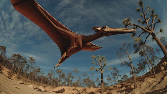 4k video of a flying pterodactyl.