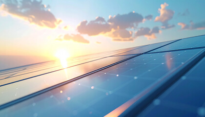 Harnessing Solar Energy: A vibrant array of solar panels gleams under the radiant sun, capturing its powerful energy and contributing to a sustainable future.
