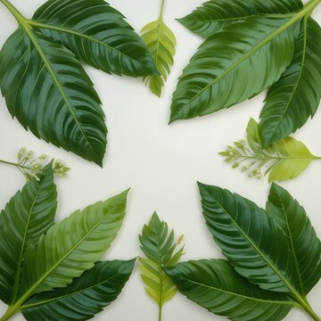 Lush green foliage forms a natural frame, showcasing fresh botanical beauty on white. banaba