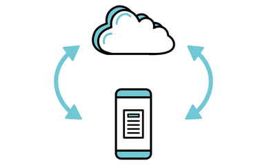 スマートフォンによるデータのクラウドバックアップのアイコンイラスト ベクター素材