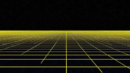 Abstract yellow grid extending into starry black space