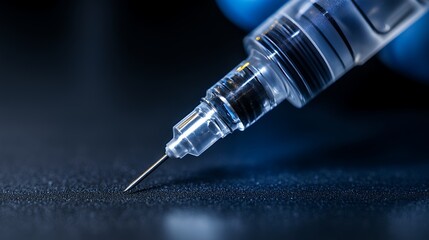 Close up of sterile medical syringe needle