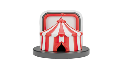 3D Render of a Red and White Striped Circus Tent Icon