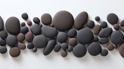Smooth gray and brown stones arranged on a white background