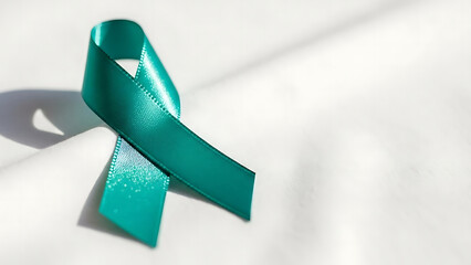 Teal Ribbon on White Fabric