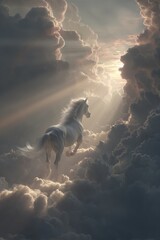 White Horse Ascending Through the Clouds Toward the Light