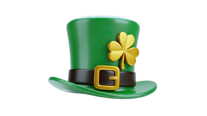 Green St. Patrick's Day Leprechaun Hat with Clover and Buckle