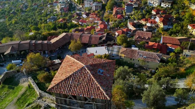 Rooftop view of Kruja's Castle Watch-tower  with the city on the foreground. 