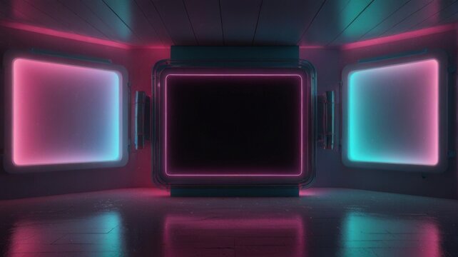Pastel Tablet Screen Background with Three Empty Frames for Broadcast Overlay