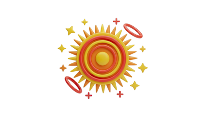 3D Sun Icon with Stars and Rings