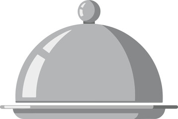 Obraz premium A polished silver food cloche or platter cover in a flat vector style, featuring highlights and shadows to represent fine dining, catering, restaurant service, and gourmet meals.