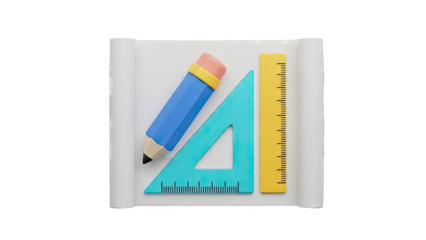 3D Rendering of Drafting Tools on a Scroll