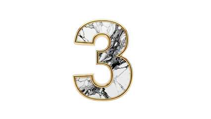 3D Render of the Number 3 with Marble and Gold Texture