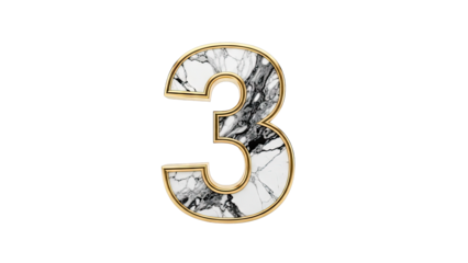 3D Render of the Number 3 with Marble and Gold Texture
