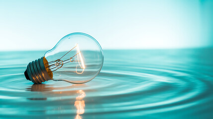Incandescent Light Bulb Resting on Rippled Water Surface Representing Fresh Ideas and Creative Inspiration