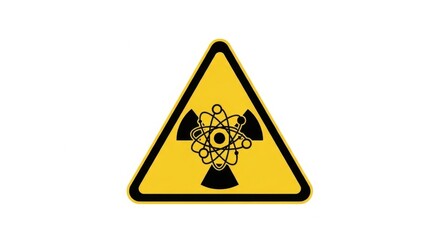 Symbol warning of radiation risk in a yellow triangle on an isolated white background