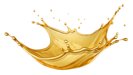 Golden oil splash isolated on transparent background 