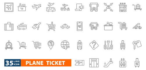 plane ticket outline icon set