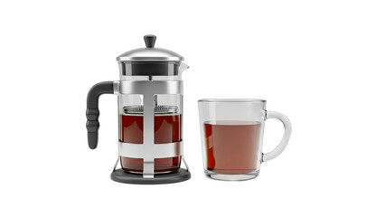 Obraz premium French Press Coffee Maker and Glass Mug with Tea