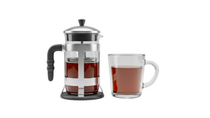 French Press Coffee Maker and Glass Mug with Tea