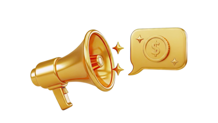Golden Megaphone with Dollar Sign Speech Bubble