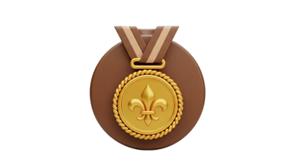 Brown medal with gold fleur-de-lis emblem and ribbon