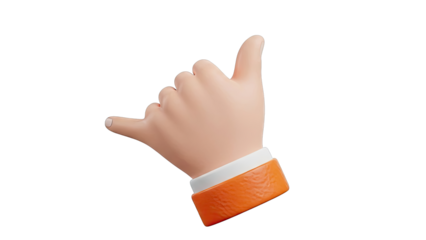 3D Hand 'Call Me' Gesture with Orange and White Cuff