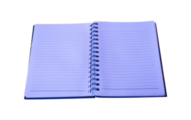 Spiral notebook with lined pages isolated on white background. Perfect for education, office, and stationery themes.