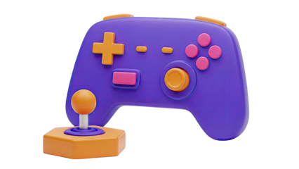 3D Rendered Purple and Orange Game Controller with Joystick