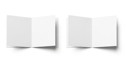 Two opened blank square brochures, isolated on a white background offering adaptable design