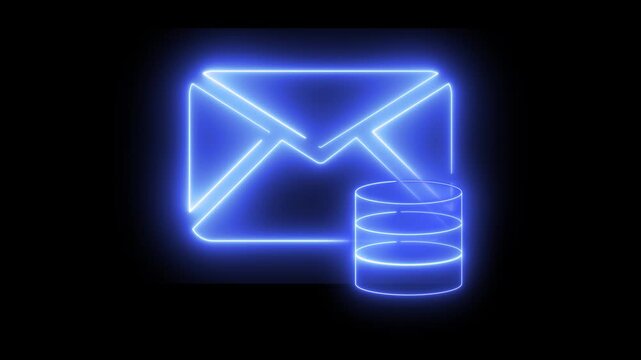 Neon light effect animation of a mail envelope icon with a database