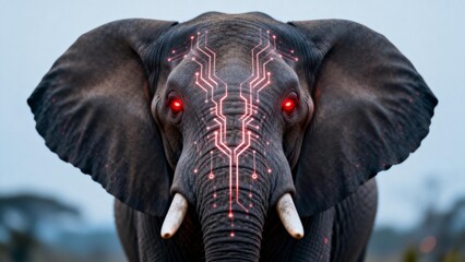 Fototapeta premium Elephant with glowing circuit patterns